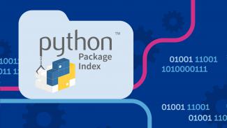 Logo of the Python Package Index with packages and a crane