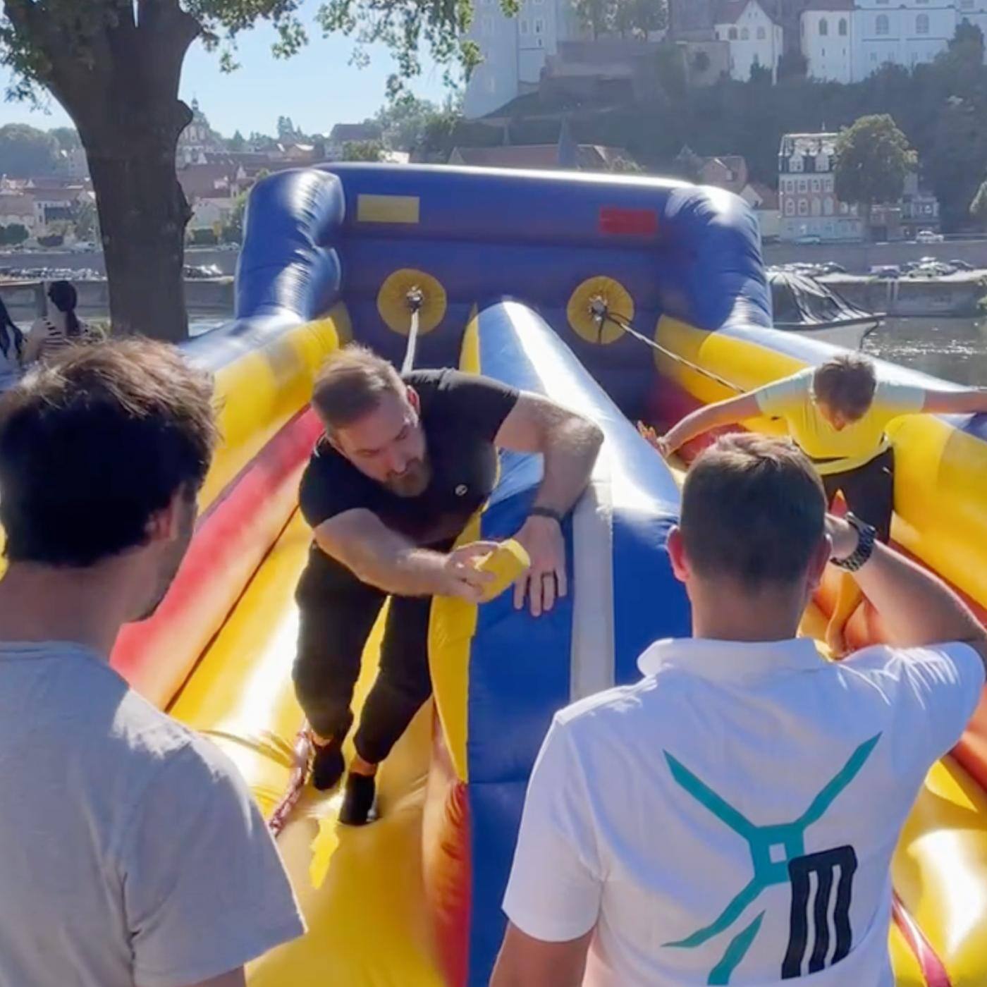 people doing bungee run