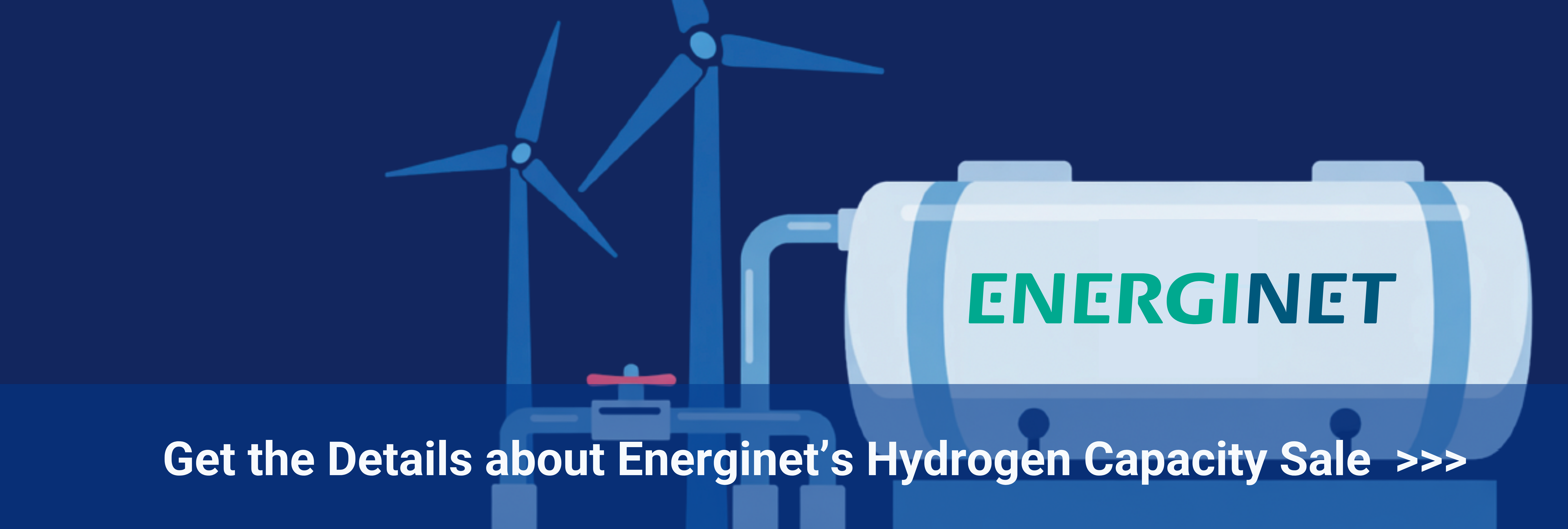 energinet logo on hydrogen tank next to wind turbines