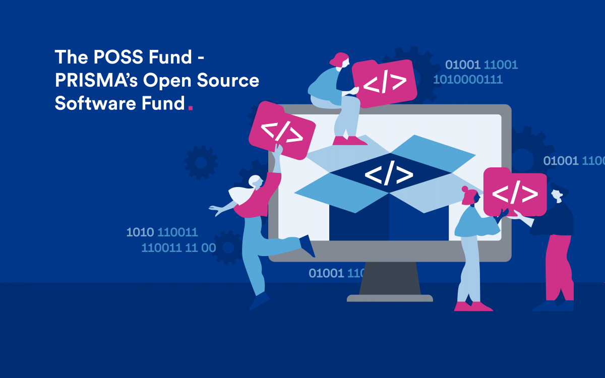 screen with </> symbols and box symbolises open source software